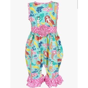 Annloren Mermaid Dolphin Romper Pink Polka Dot Ruffle Baby Girl 12-18 Months
